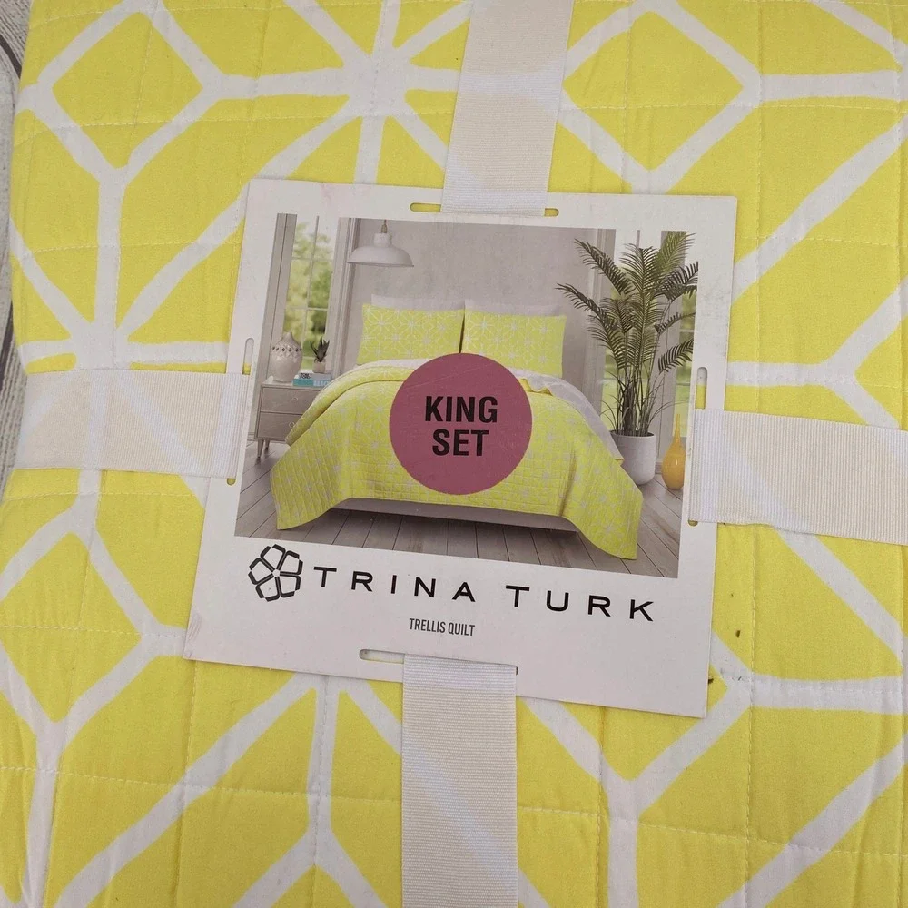 Trina Turk Trellis Quilt Set King Yellow Geometric Modern Bedding Colorful Bold